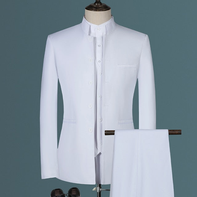 Stehkragen Männer Blazer Hosen Weste Set