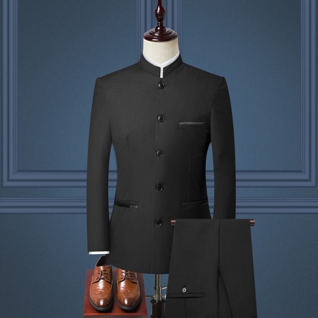 Stehkragen Männer Blazer Hosen Weste Set