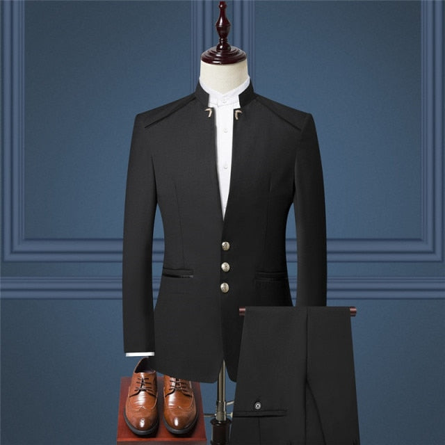 Stehkragen Männer Blazer Hosen Weste Set