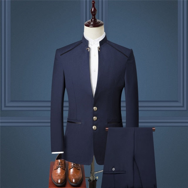Stehkragen Männer Blazer Hosen Weste Set
