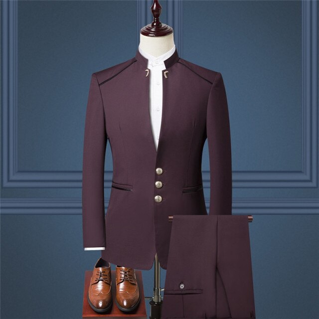 Stehkragen Männer Blazer Hosen Weste Set