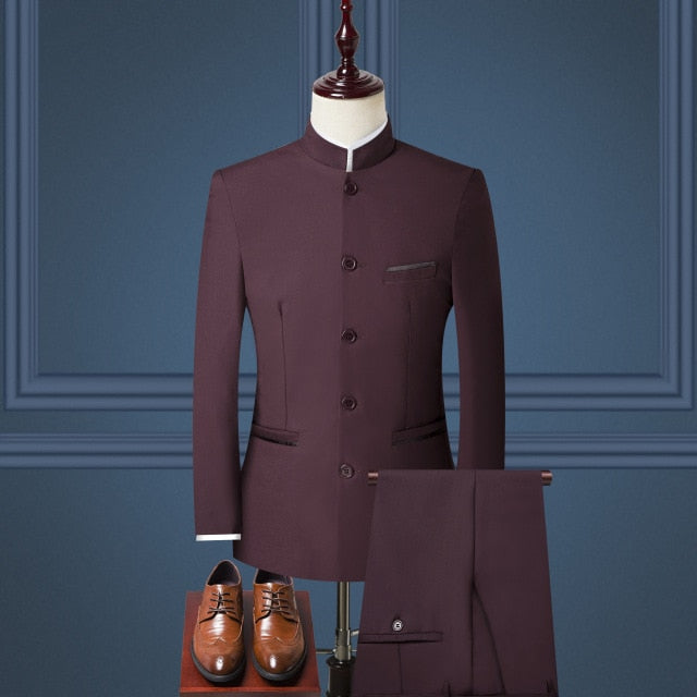 Stehkragen Männer Blazer Hosen Weste Set