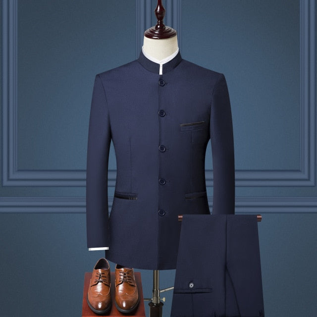 Stehkragen Männer Blazer Hosen Weste Set