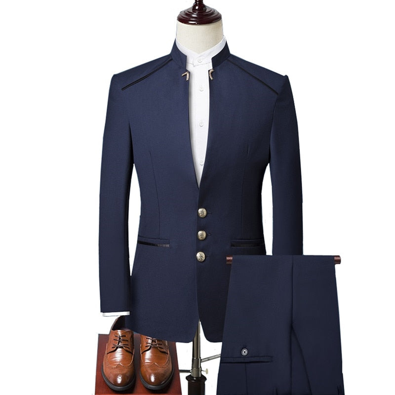 Stehkragen Männer Blazer Hosen Weste Set